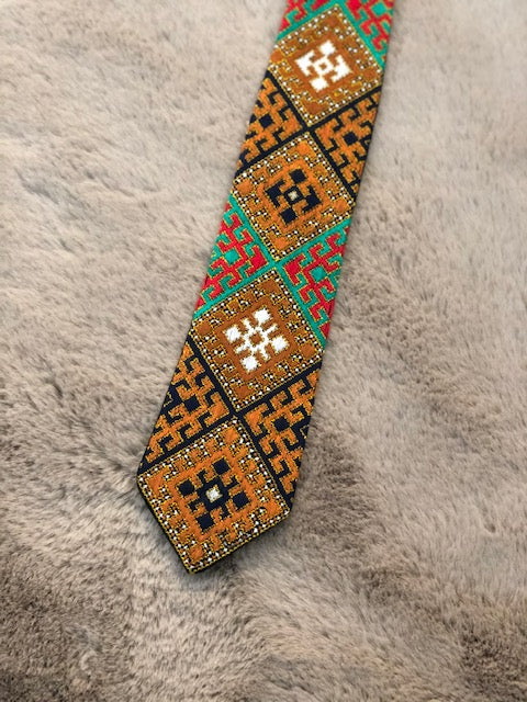 Balochi handmade embroidery tie - light Orange