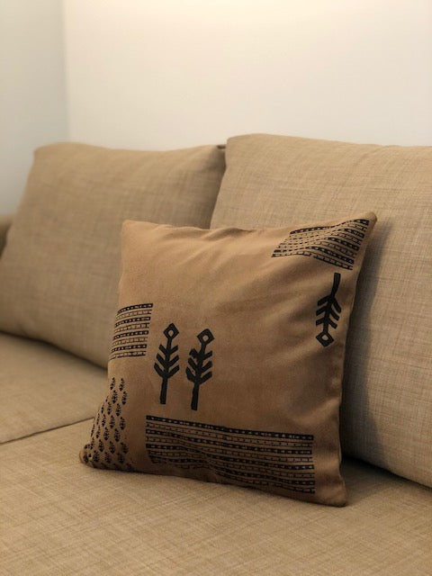 Handmade Cushion Wood Block Print on Cotton Sued with Pillow Insert