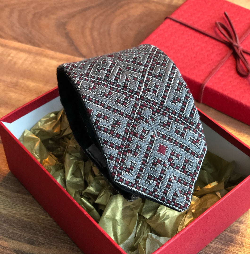 Balochi handmade embroidery tie - Gray